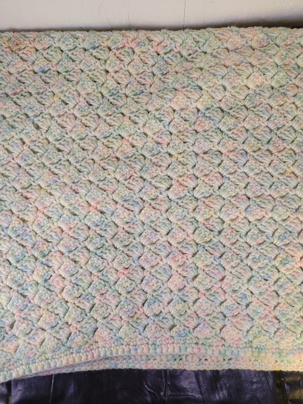 Handmade Pastel Crochet Afghan Bed Throw Large Vintage Decorative Blanket